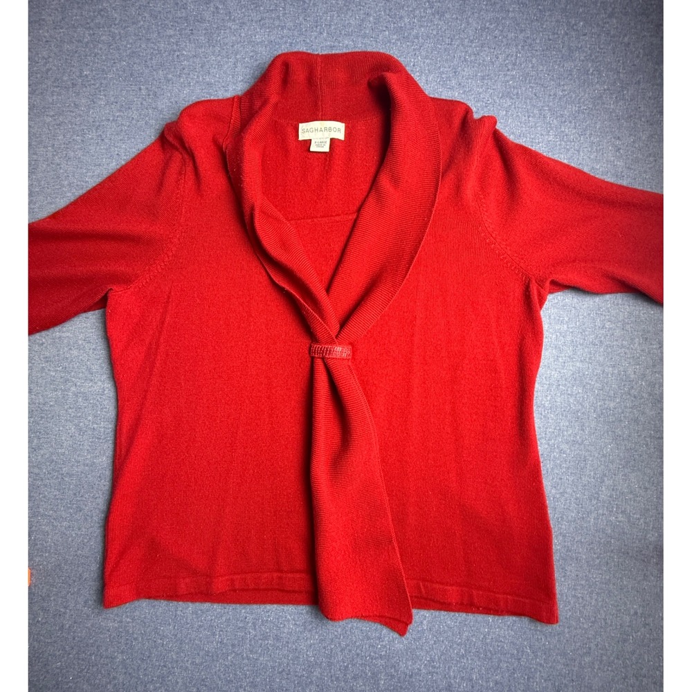 Sag Harbor Red Shawl Collar Tie Front Sequin Accent Knit Sweater XL